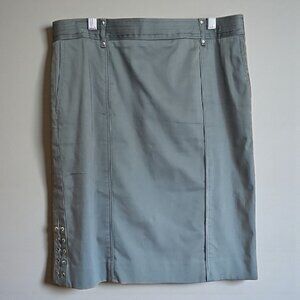 White House Black Market olive green pencil skirt lines back zipper slit